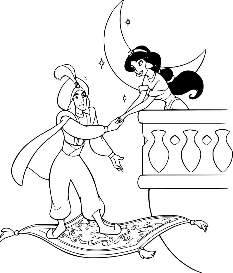 Aladdin y Jasmine para colorear