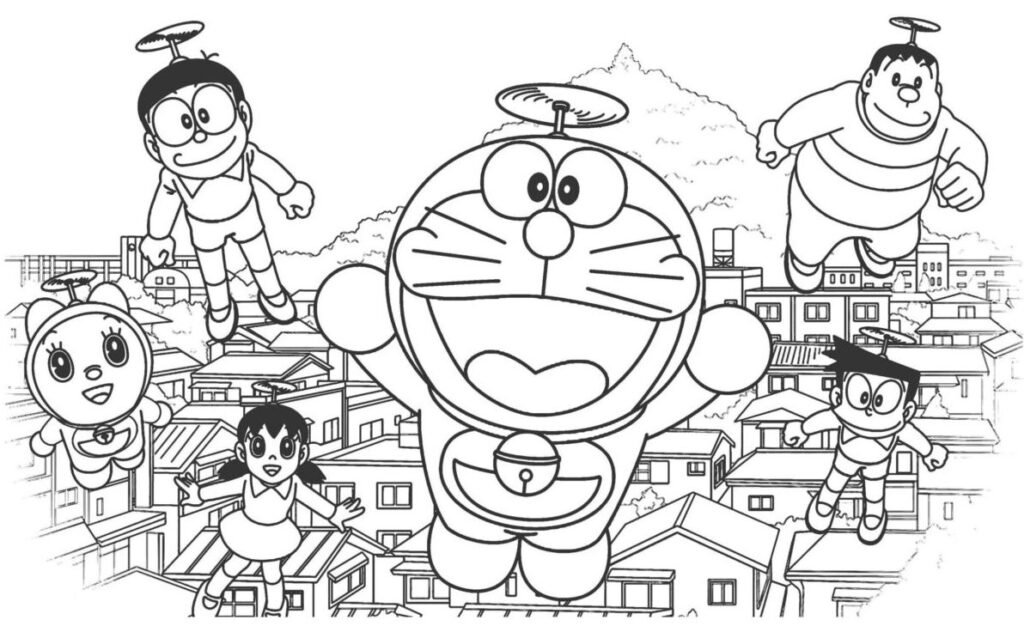 Dibujo de Doraemon y sus amigos para colorear