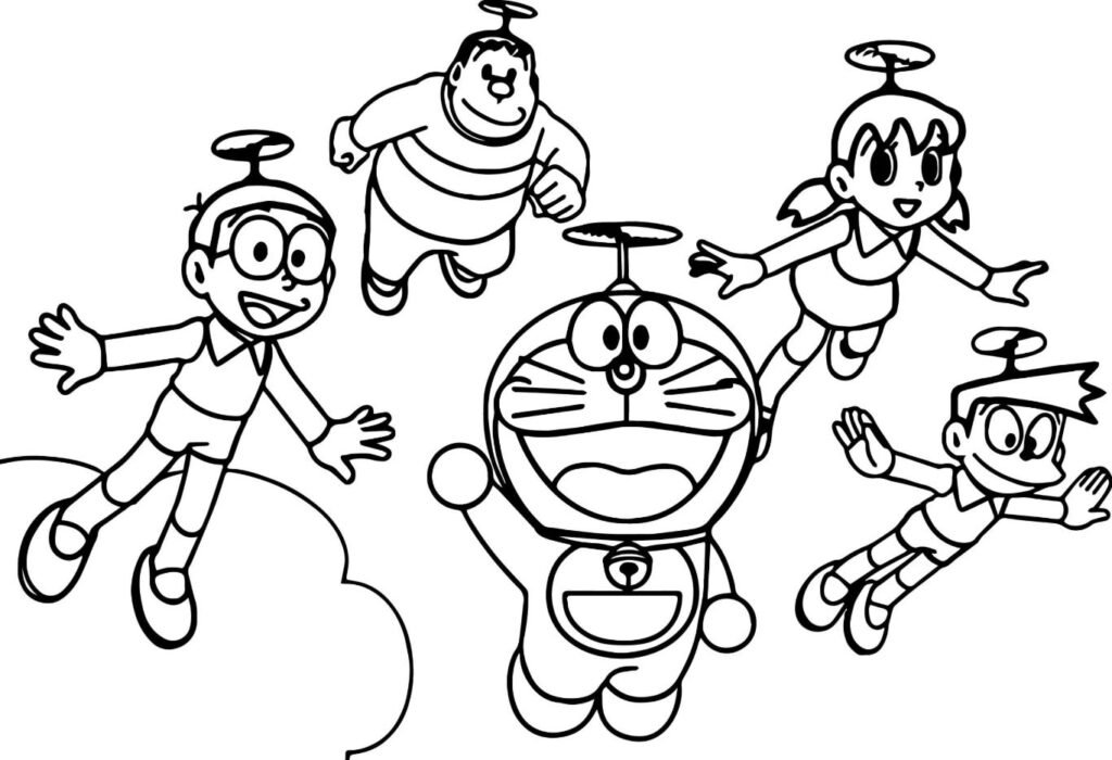 Dibujo de Doraemon y sus amigos para colorear