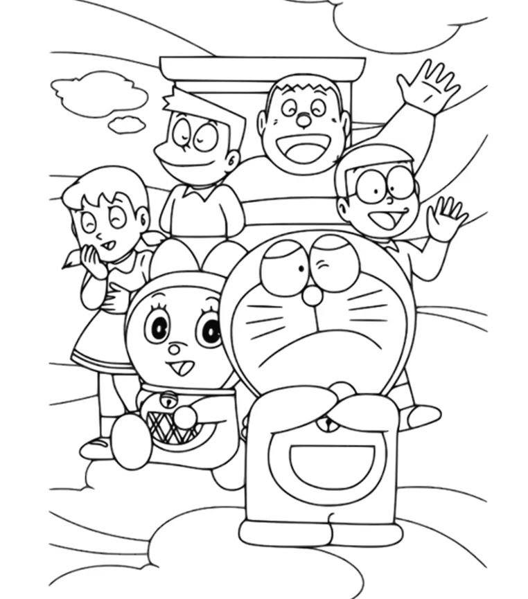 Dibujo de Doraemon y sus amigos para colorear