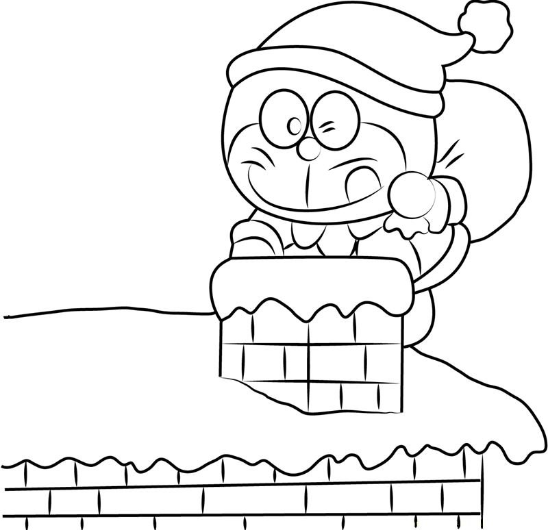 Dibujo de Doraemon en Navidad para colorear