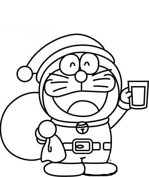 Dibujo de Doraemon en Navidad para colorear