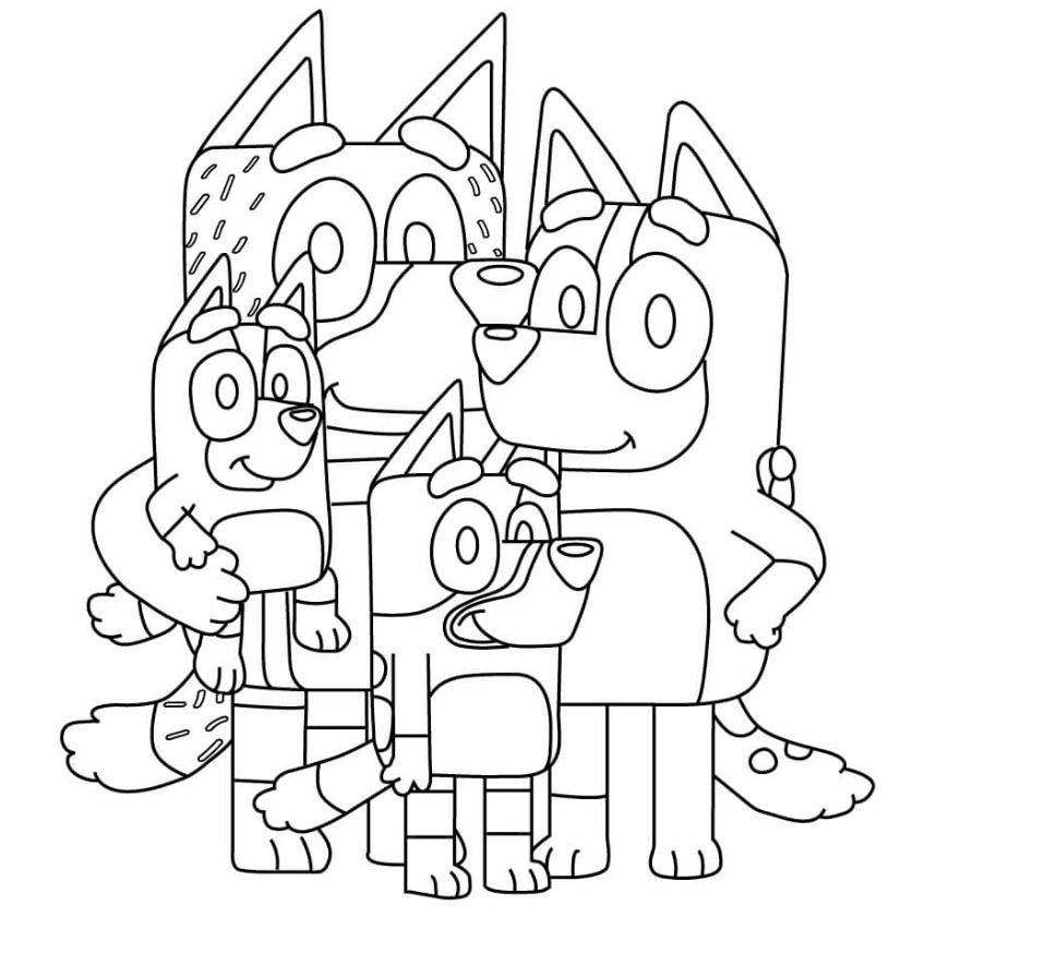 Dibujo para colorear de Bluey y su familia