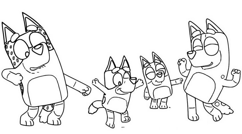 Dibujo para colorear de Bluey y su familia