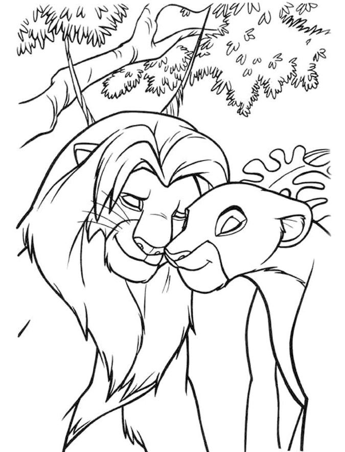 Simba y Nala para colorear
