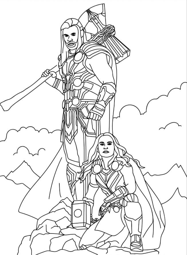 Dibujo de Thor y Valquiria para colorear