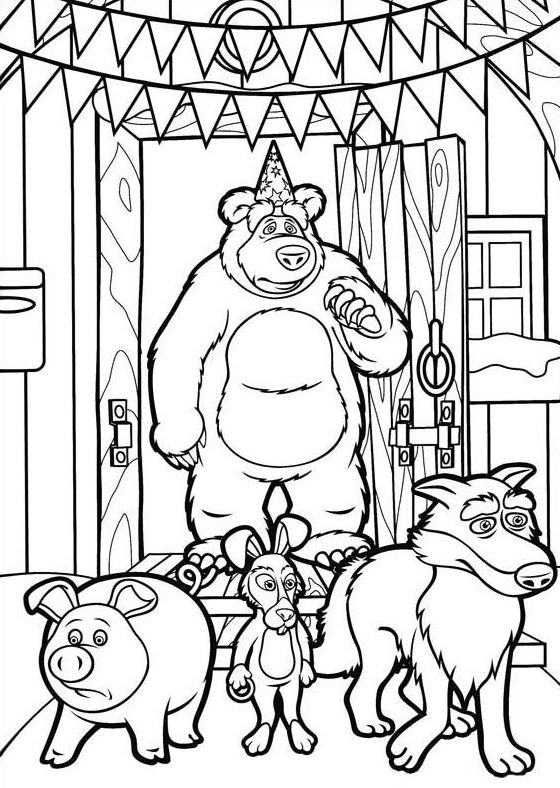 Dibujo de masha y el oso para colorear