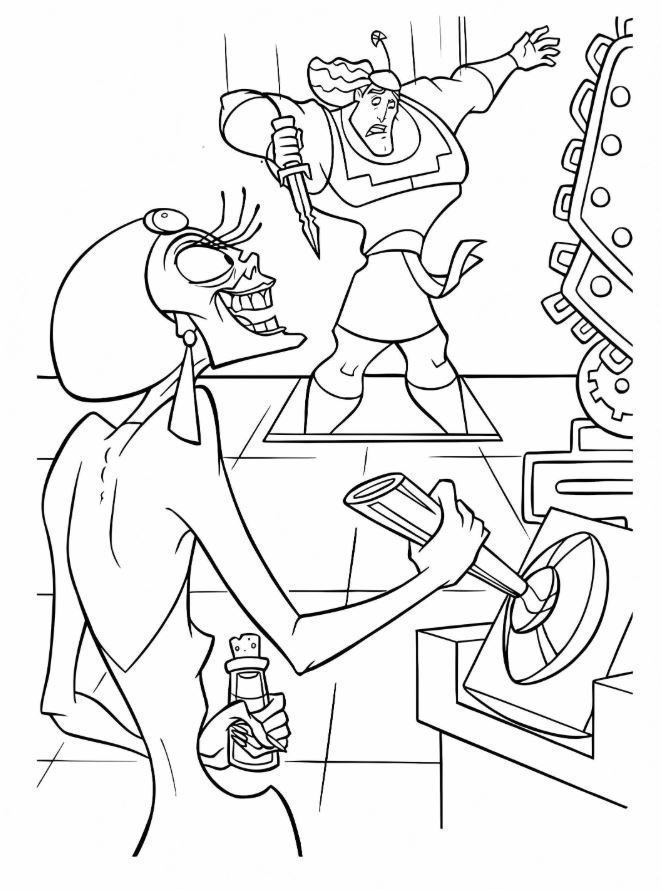 Dibujo de Yzma tirando a Kronk por la trampilla para colorear