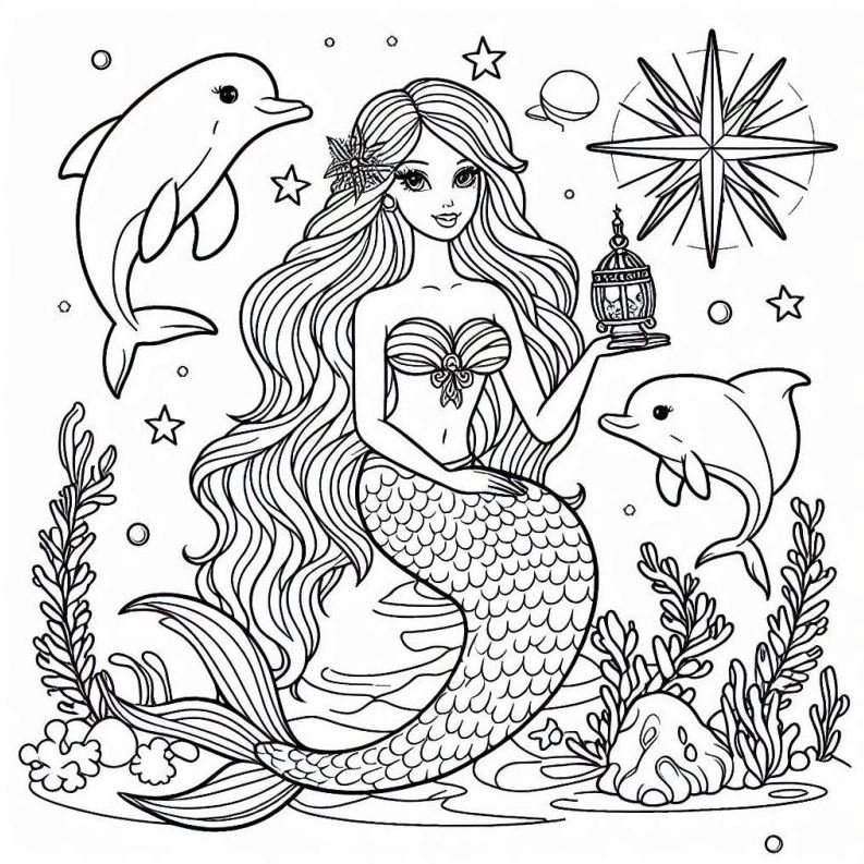 Dibujo de Barbie Sirena para colorear